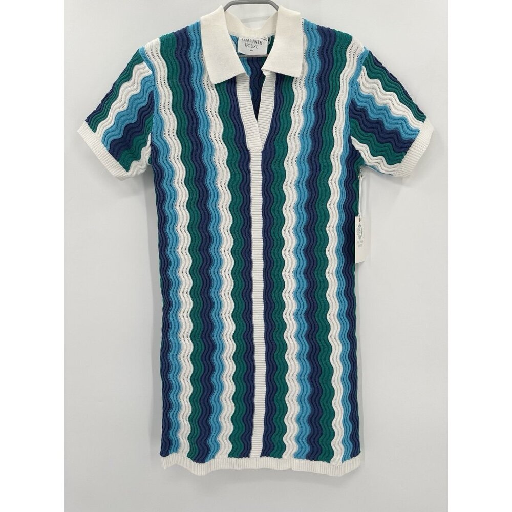 Hyacinth House by Tuckernuck Aqua Wavy Sammie Knit Dress size XXS 2XS Collared